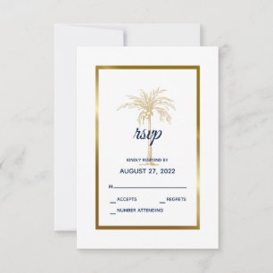 Cartão RSVP Casamento Moderno Elegante com Palmeira em Azul Ma