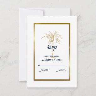 Cartão RSVP Casamento Moderno Elegante com Palmeira em Azul Ma