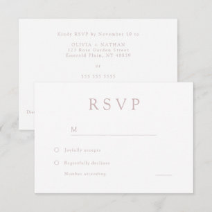 Cartão RSVP Casamento Moderno Elegante Dusty Rosa e Branco