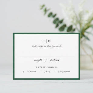 Cartão RSVP Casamento Moderno Elegante Emerald Green Monograma