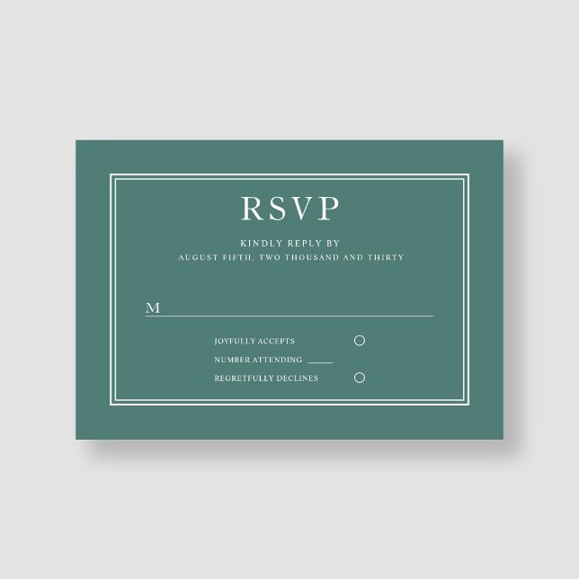 Cartão RSVP Casamento Moderno Elegante Esmeralda Verde (Modern Elegant Emerald Green Wedding RSVP Card)