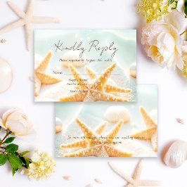 Cartão RSVP Casamento Moderno Elegante Estrelas-do-Mar Conchas