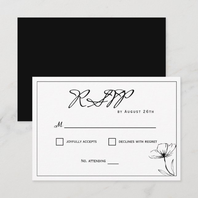 Cartão RSVP Casamento Moderno Elegante Negro e Branco (Frente/Verso)