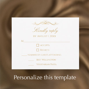 Cartão RSVP Casamento Moderno Elegante Personalizado Dourado e