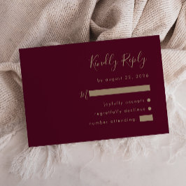 Cartão RSVP Casamento Moderno em Burgundy e Dourado