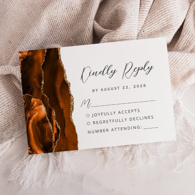 Cartão RSVP Casamento Moderno em Script com Ágata Queimada Lar (Criador carregado)