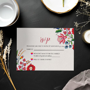 Cartão RSVP Casamento Moderno Floral Botânico Colorido Mexican