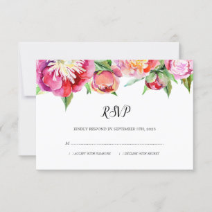 Cartão RSVP Casamento Moderno Floral de Coral de Aquarela