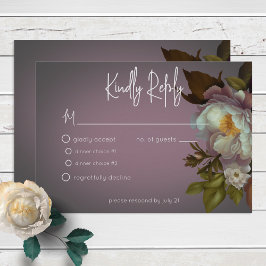 Cartão RSVP Casamento Moderno Floral de Mauve Moody Dark