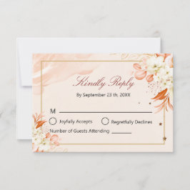 Cartão RSVP Casamento Moderno Floral de Pêssego Celestial