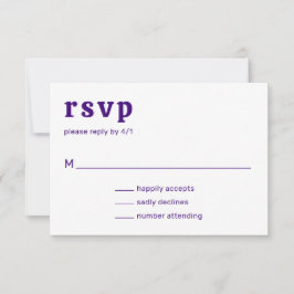 Cartão RSVP Casamento Moderno Fonte Retro Roxo