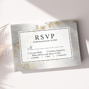 Cartão RSVP Casamento Moderno Luxuoso com Pintas Douradas e Aq
