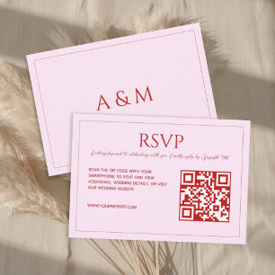 Cartão RSVP Casamento moderno minimalista código QR rosa verme