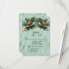 Cartão RSVP Casamento Moderno Minimalista Esmeralda e Ouro