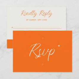 Cartão RSVP Casamento Moderno Minimalista Ousado Retro Laranja