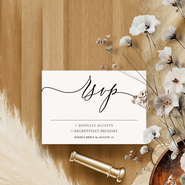 Cartão RSVP Casamento Moderno Minimalista Simples Preto (Criador carregado)