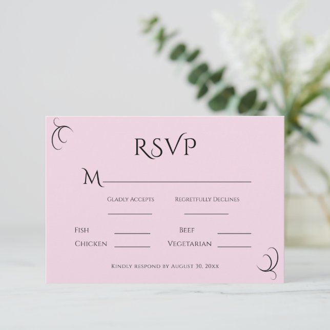 Cartão RSVP Casamento Moderno Pink Pastel (Em pé/Frente)