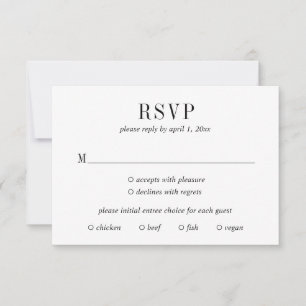 Cartão RSVP Casamento Moderno Preto e Branco
