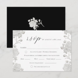 Cartão RSVP Casamento Moderno Rosa Branco e Preto