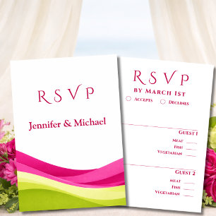 Cartão RSVP Casamento Moderno Rosa Fúcsia e Verde Lima