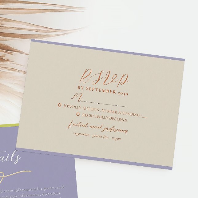 Cartão RSVP Casamento Moderno Roxo Laranja (Criador carregado)