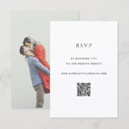 Cartão RSVP Casamento Moderno Simples Código QR Foto