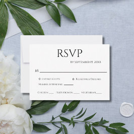 Cartão RSVP Casamento Moderno Simples e Branco Negro