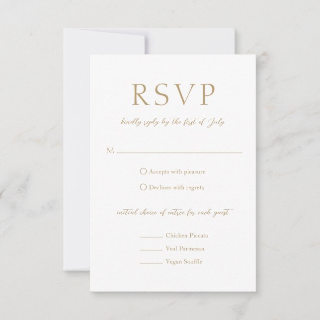 Cartão RSVP Casamento Moderno Simples e Dourado (Frente)