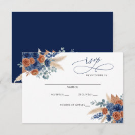 Cartão RSVP Casamento Moderno Terracota Verde Naval Pampas