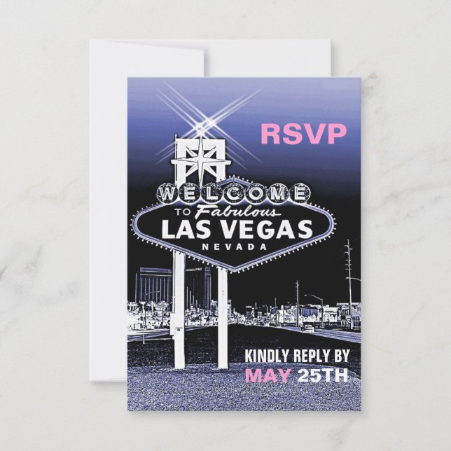 Cartão RSVP Casamento Moderno Vintage Azul em Las Vegas - Resp (Frente)