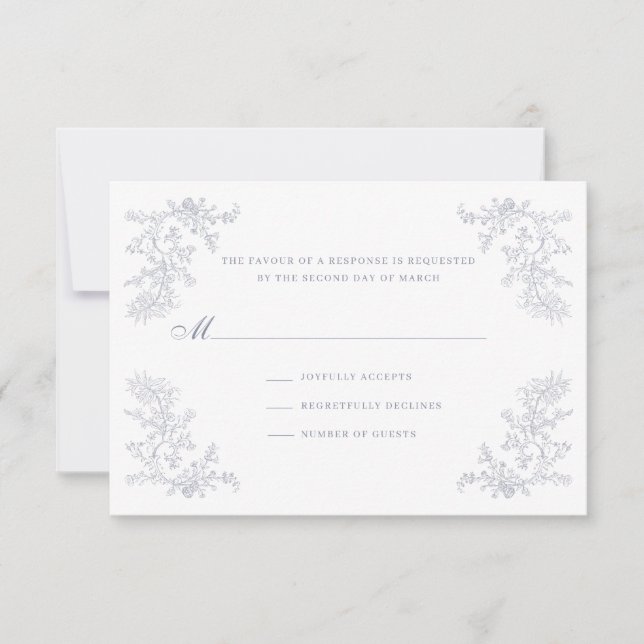 Cartão RSVP Casamento Moldura Floral Chinesa Vintage (Frente)