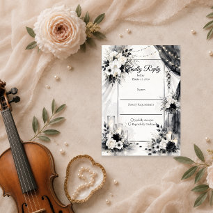 Cartão RSVP Casamento Monocromático Elegante