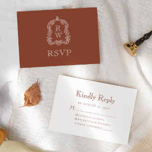 Cartão RSVP Casamento Monograma Crest Terracotta