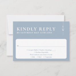 Cartão RSVP Casamento Monograma Minimalista Azul Empoeirado Mo