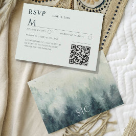Cartão RSVP Casamento Montanhas Aquarela & Pinheiros