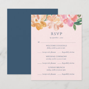 Cartão RSVP Casamento Multi Evento Flor Azul Clássica Aquarela