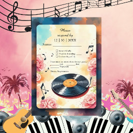 Cartão RSVP casamento musical floral com aquarela