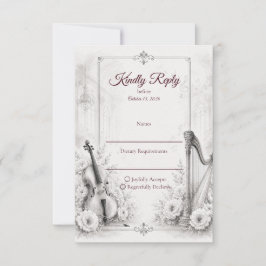 Cartão RSVP Casamento Musical Monocromático Elegante