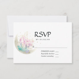 Cartão RSVP Casamento Mystical Boho Crystal Moon