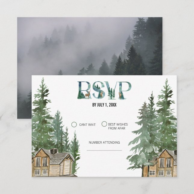 Cartão RSVP Casamento na Floresta (Frente/Verso)
