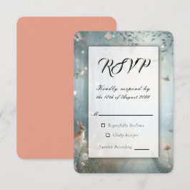 Cartão RSVP Casamento na Floresta Encantada em Verde-azulado e