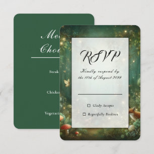 Cartão RSVP Casamento na Floresta Encantada Esmeralda Verde