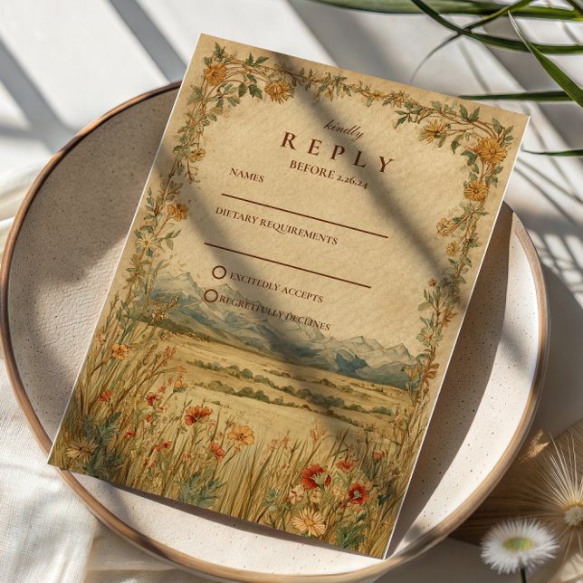 Cartão RSVP Casamento na Montanha do Prado Dourado (Criador carregado)