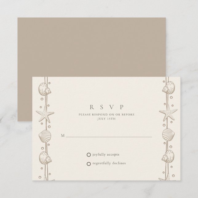 Cartão RSVP Casamento na Praia Areia Concha  (Frente/Verso)