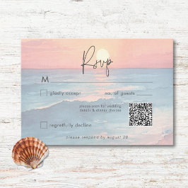 Cartão RSVP Casamento na Praia com Aquarela do Pôr do Sol no O
