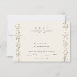 Cartão RSVP Casamento na Praia com Borda de Conchas