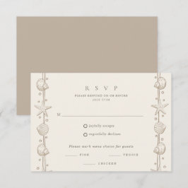 Cartão RSVP Casamento na Praia com Borda de Conchas