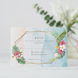 Cartão RSVP Casamento na Praia com Flores Tropicais