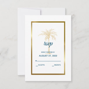 Cartão RSVP Casamento na Praia com Palmeira Tropical Azul Dour