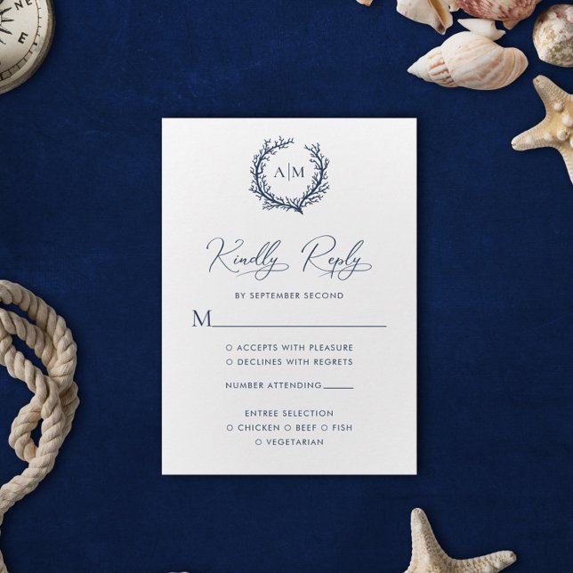 Cartão RSVP Casamento Náutico de Coral Reef (Criador carregado)